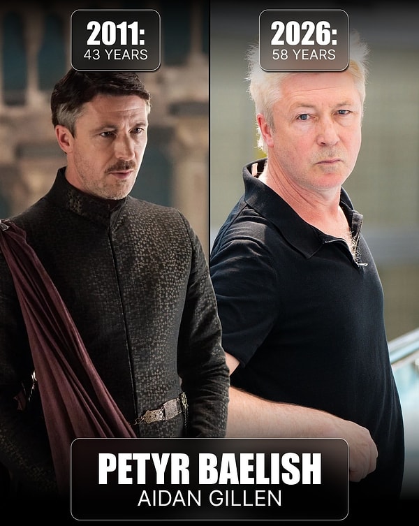 Serçeparmak lakaplı Petyr Baelish'in oyuncusu Aidan Gillen, bembeyaz saçlarıyla dikkat çekti.