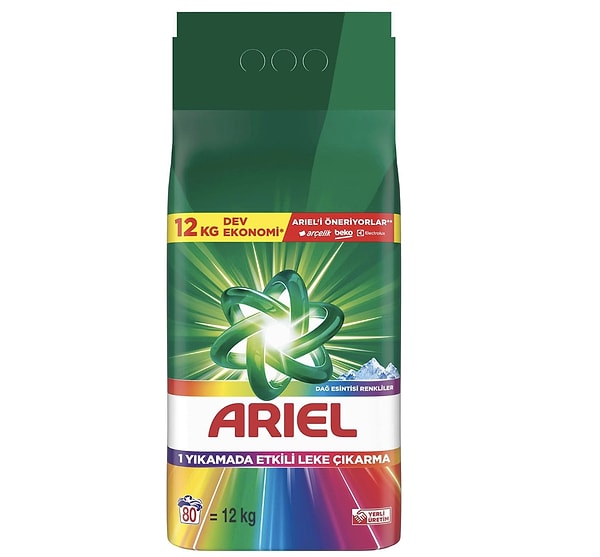 Ariel Dağ Esintisi renklilere özel toz deterjan 12 kg %16 indirimle 649,90 TL yerine net 549,00 TL!
