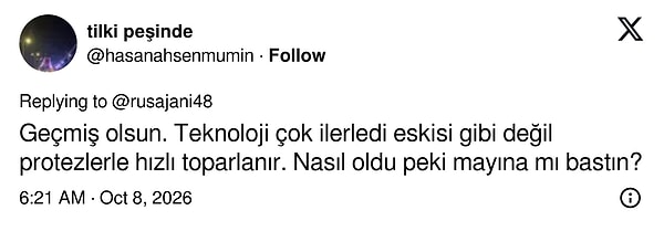 Protezle hızlı toparlanılacağını söyleyip yaralanmanın nasıl olduğunu merak edenler