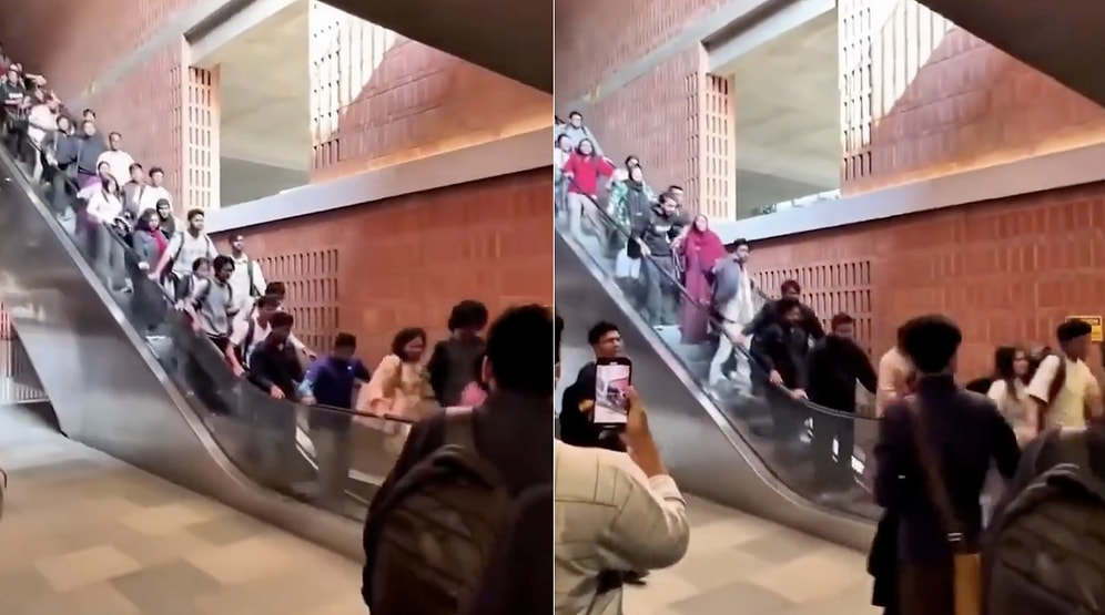 Başlık: Escalator Suddenly Accelerates at Bangladesh University, Triggering Panic Among Students