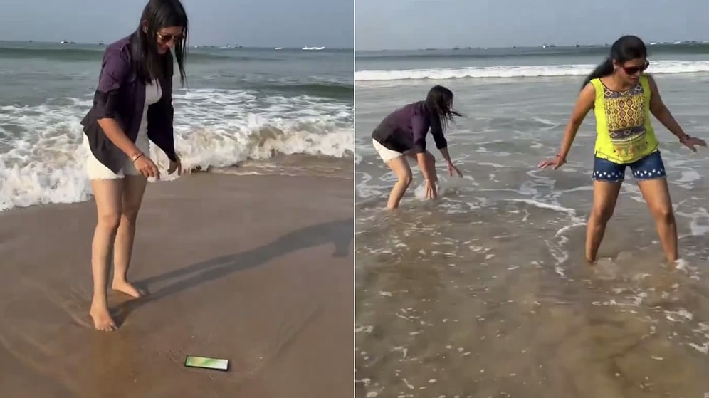 Woman Unluckily Loses Her Phone to Ocean Waves While Filming a Video on Beach