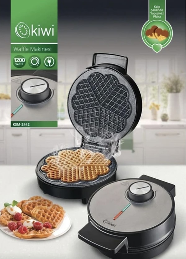 Kiwi KSM-2442 kalp desenli 1200 W waffle makinesi mutfaklarda!