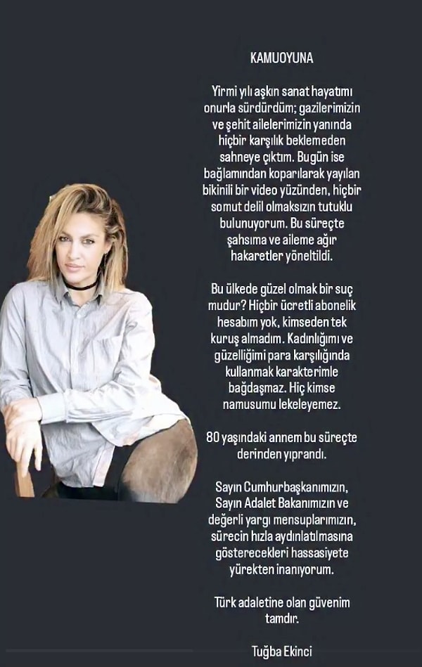 Avukatı aracılığıyla açıklama yapan Tuğba Ekinci, “Hiçbir ücretli abonelik hesabım yok” dedi.