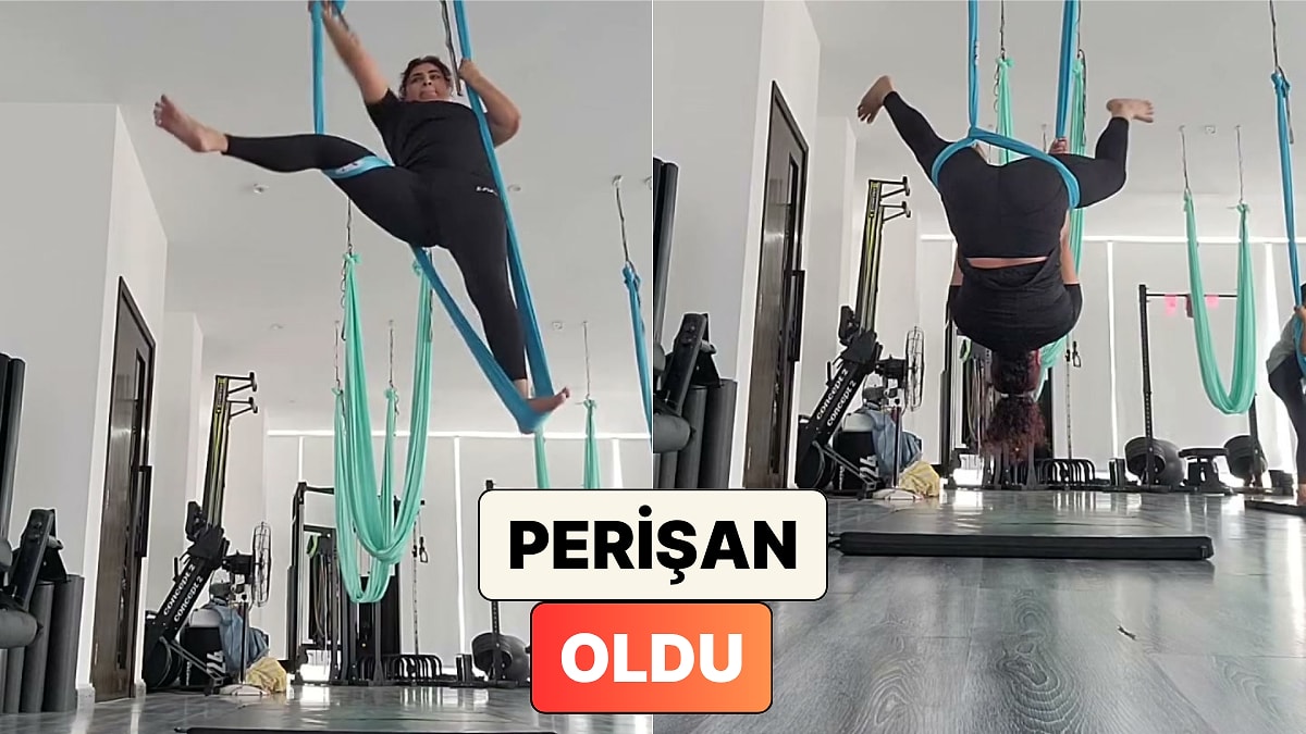 Hamak Yogası Yapan Kadın Ayağı Dolanınca Havada Asılı Kaldı