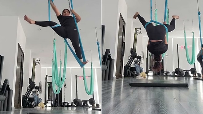 Woman Gets Tangled in Hammock and Left Hanging Mid-Air During Aerial Yoga Session