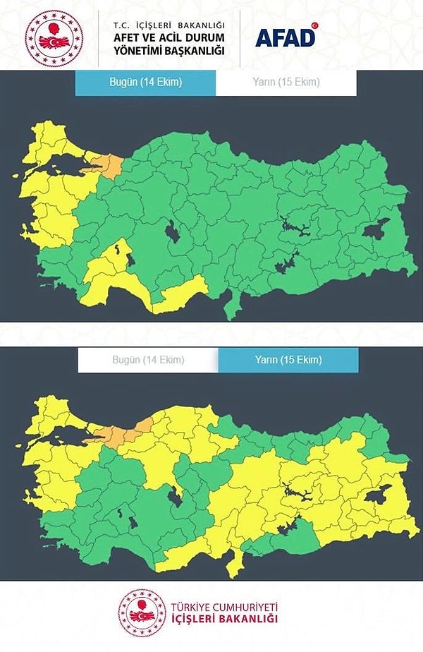 "Yarın ülkemizin büyük bir bölümünde olumsuz hava koşulları bekleniyor. "