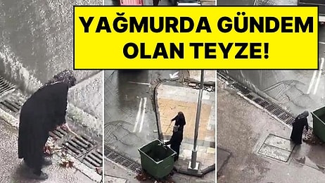 İstanbul'daki Sağanakta Sosyal Medyada Gündem Olan Görüntü: Kadın Bastonuyla Mazgalları Temizledi
