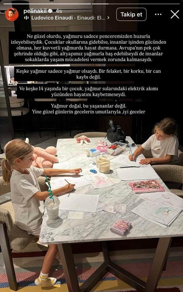 Pelin Akil, “Keşke yağmur sadece yağmur olsaydı. Bir felaket, bir korku, bir can kaybı değil” dedi.