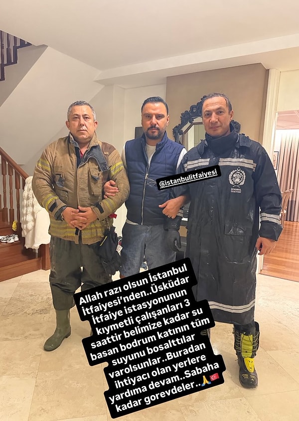 Alişan, itfaiye çalışanlarıyla fotoğrafını paylaşıp teşekkür etti.