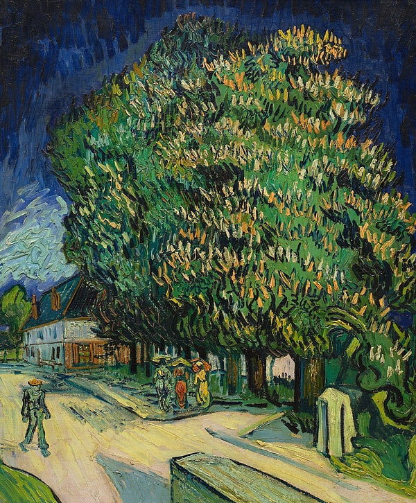 Çiçek açmış bir kestane ağacını resmeden tablo, Van Gogh'un hayatının son iki ayına ait.
