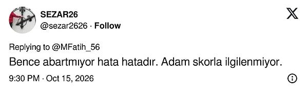 Hata, skor ne olursa olsun hata