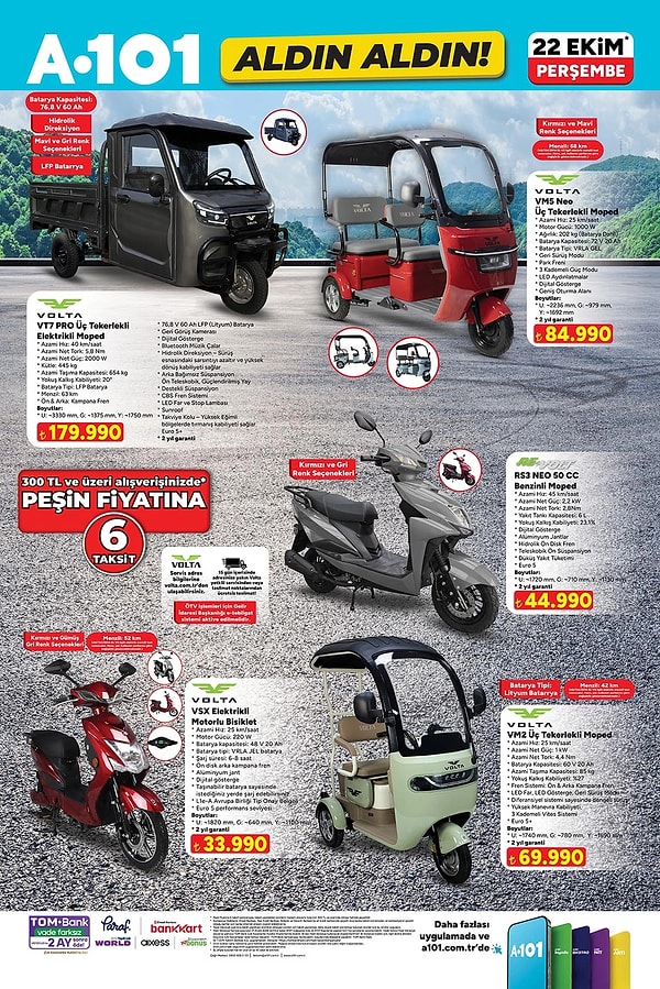Volta VT7 PRO Üç Tekerlekli Elektrikli Moped 179.990 TL