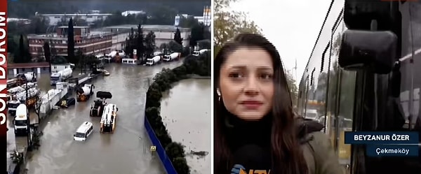 NTV muhabirine canlı yayında otobüs aynası çarptı.