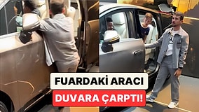 Otomobil Fuarında Sergilenen Araca Binen Çocuk Kaşla Göz Arasında Duvara Çarptı