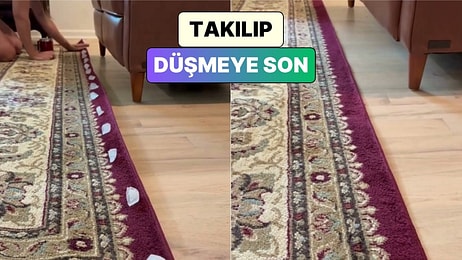 Bir Kadın Kenarı Kıvrılan Halıyı Buz Küpleriyle Düzeltmenin Pratik Yolunu Gösterdi