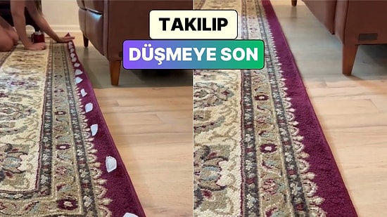 Bir Kadın Kenarı Kıvrılan Halıyı Buz Küpleriyle Düzeltmenin Pratik Yolunu Gösterdi