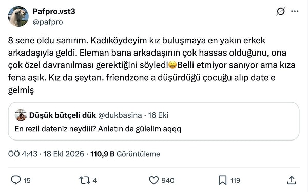 8. Buluşmaya friendzone'daki en yakın erkek arkadaşıyla gelmek.