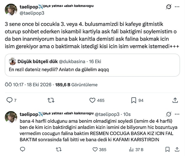 11. Date'e başka bir kız için aşk falı baktırmak.