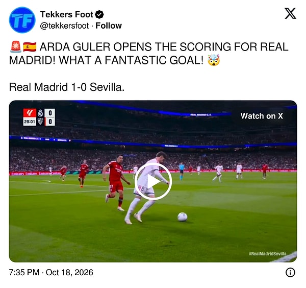 🚨🇪🇸 ARDA GÜLER REAL MADRID'İ ÖNE GEÇİRDİ! NE HARİKA BİR GOL! 🤯 Real Madrid 1-0 Sevilla.