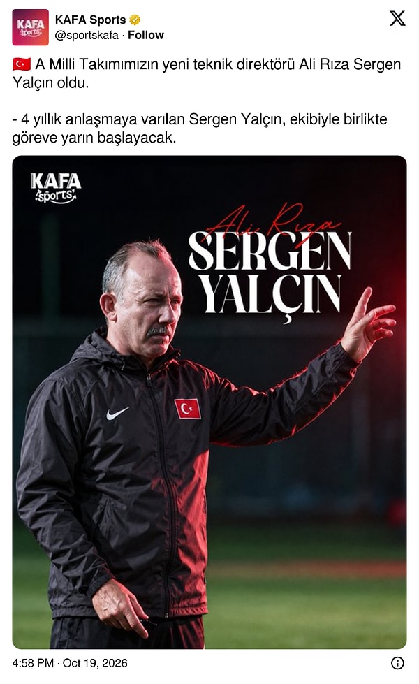 Milli Takımın yeni teknik direktir Ali Rıza Sergen Yalçın
