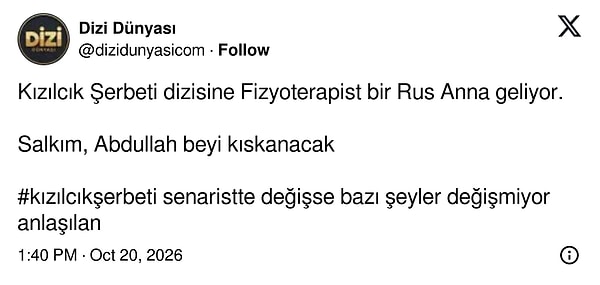 Dizi Dünyası'na göre Kızılcık Şerbeti'ne Anna adında Rus bir fizyoterapist geliyor.