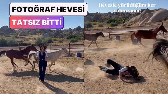 Koşan Atların Ortasında Hevesle Yürüyen Kadın Atın Çarpmasıyla Yerle Bir Oldu