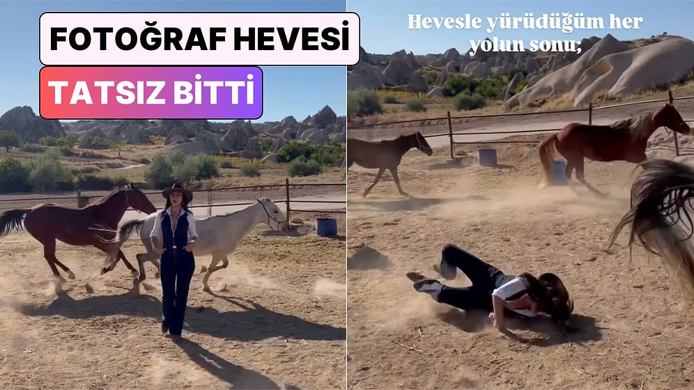 Koşan Atların Ortasında Hevesle Yürüyen Kadın Atın Çarpmasıyla Yerle Bir Oldu