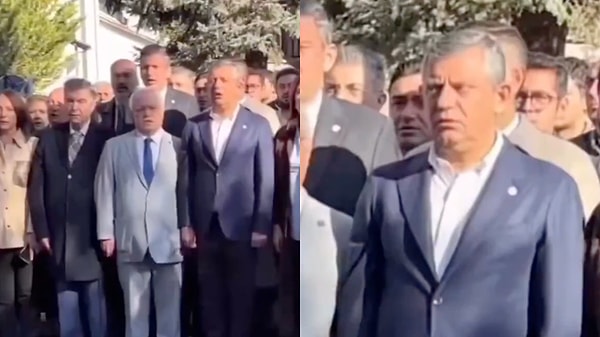İstiklal Marşı sırasında alandaki bir kadın aniden çığlık attı. Özgür Özel'in bakışları kameralara yansıdı.