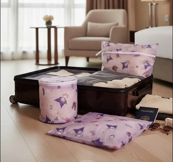 Miniso Sanrio lisanslı Kuromi çamaşır torbası 3'lü set Onedio koduyla avantajlı!