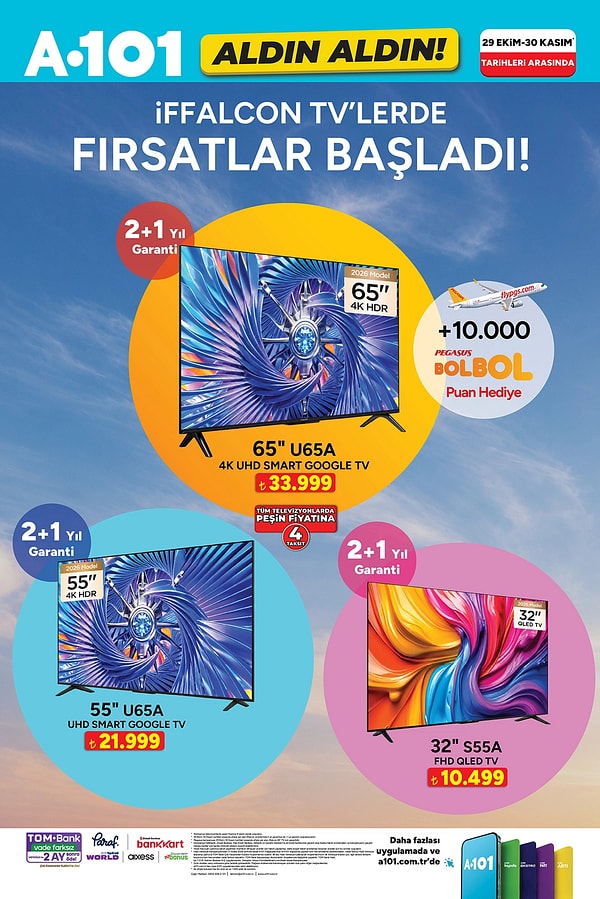 iFFALCON 65" U65A 4K UHD Smart Google TV 33.999 TL