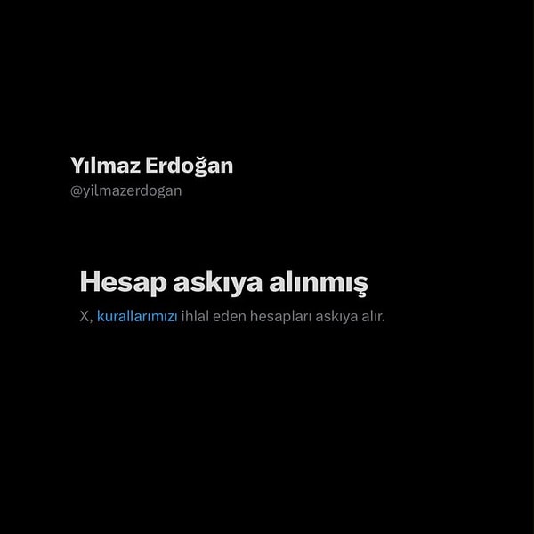 Yeni projesiyle gündemde olan Yılmaz Erdoğan'ın bu kez X hesabının askıya alındığı öğrenildi.