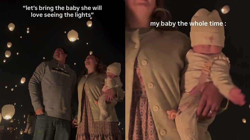 Family Mesmerized by Sky Lanterns Hilariously Forgets Their Baby