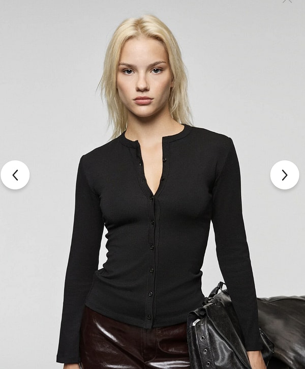 Grimelange Taluvia kadın slim fit düğmeli siyah bluz GRM100 koduyla yayında!