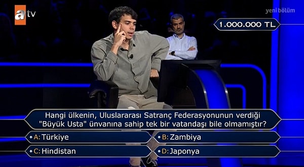 Kim Milyoner Olmak İster'de jokeri kalmayan Yusuf Efe Öktem'i 1 milyonluk satranç sorusu yaktı.