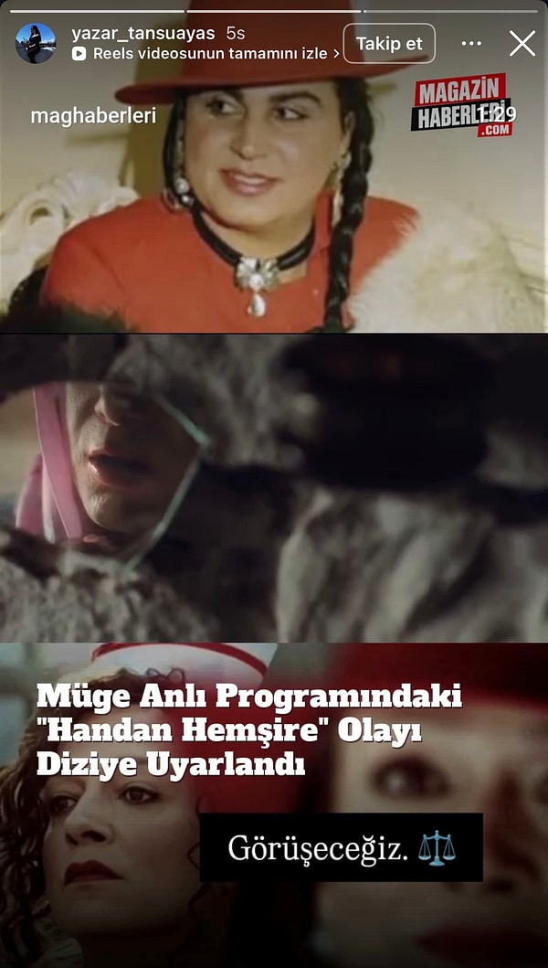 Handan dizisinin tanıtımı yayınlanınca Tansu Ayas'tan terazili ve "Görüşeceğiz" notlu paylaşımlar geldi.