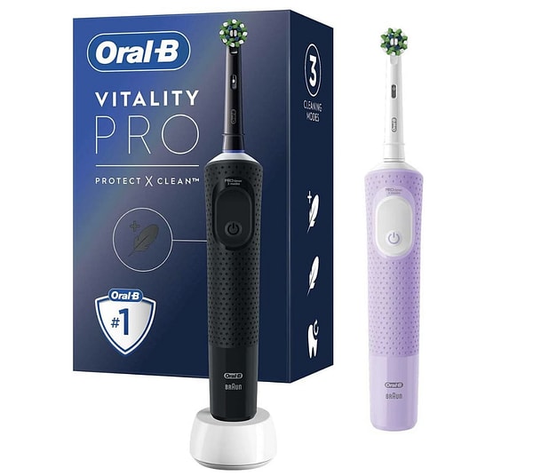 Oral-B Vitality Pro 2'li siyah ve lila şarjlı diş fırçası avantaj paketi net 2.399,00 TL!