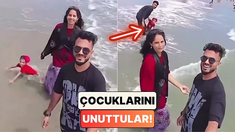 Hindistan'da Deniz Kenarında Selfie Çeken Bir Çift Çocukları Olduğunu Unuttu