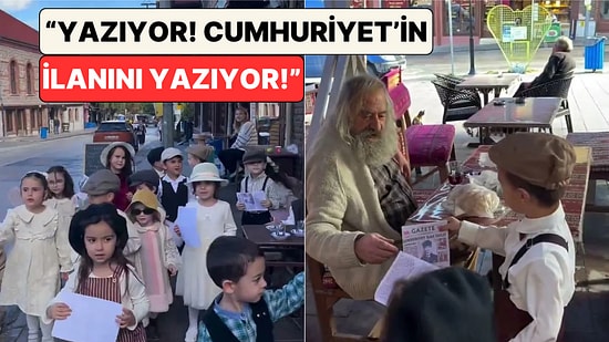 Eskişehir'de Bir Anaokulunun Minik Öğrencileri Cumhuriyet'in İlanını Duyuran Gazeteleri Sokakta Dağıttı