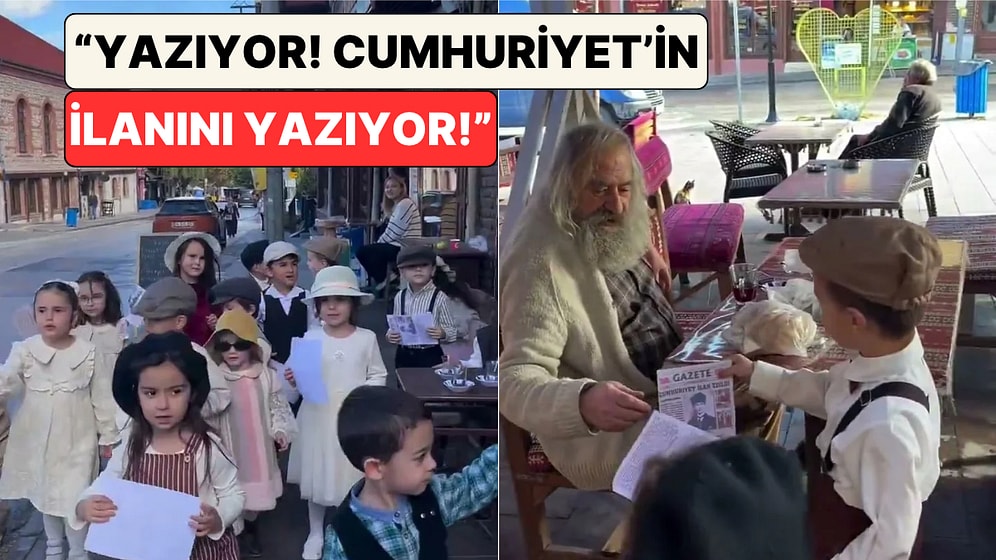 Eskişehir'de Bir Anaokulunun Minik Öğrencileri Cumhuriyet'in İlanını Duyuran Gazeteleri Sokakta Dağıttı