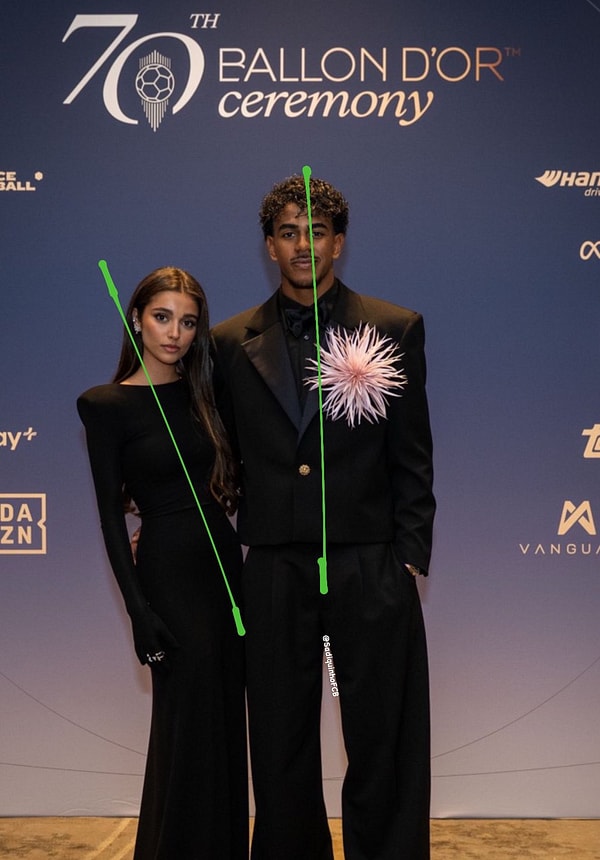 Lamine Yamal ile sevgilisi Inés García'nın Ballon d'Or karesine çizilen çizgiler tartışma yarattı.