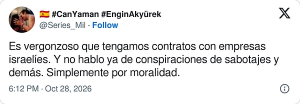 "İsrailli şirketlerle sözleşmelerimizin olması utanç verici. Sabotaj gibi komplolardan bile bahsetmiyorum, sadece ahlaki nedenler yeterli."