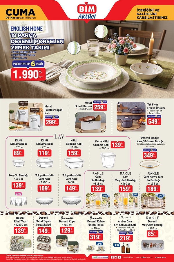 English Home 18 Parça Desenli Porselen Yemek Takımı 1.990 TL