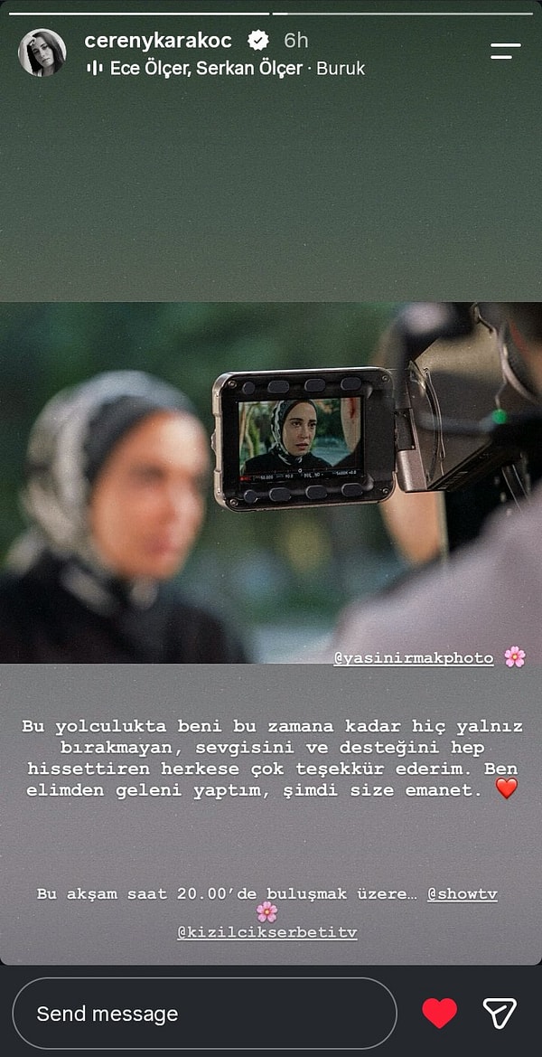Ceren Karakoç, Kızılcık Şerbeti'ne döneceği 145. bölümden saatler önce seyircisine teşekkür etti.
