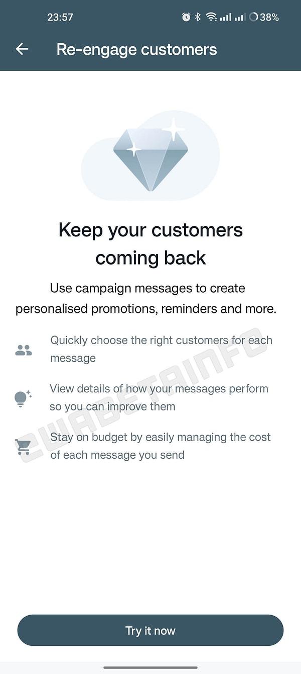 Yayınlanan beta sürümünde yakalanan ekran görüntüsünde de görüldüğü gibi işletme sahipleri WhatsApp'ı birer mağaza olarak kullanabilecek.