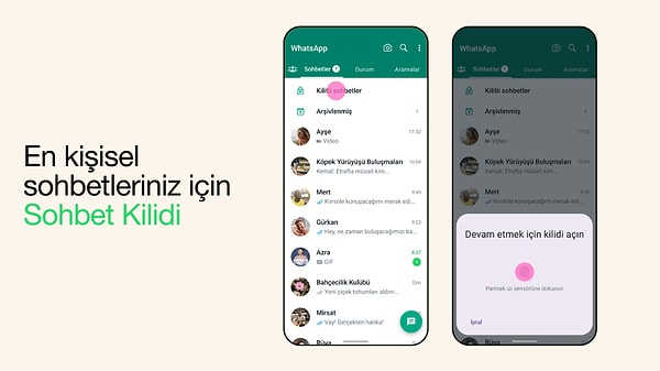 Kullanıcılar, yeni 'sohbet kilidi' özelliği sayesinde kişisel sohbetlerini belirli bir parola ile saklayabilecek. Şifrelenen sohbetlerden gelen mesaj bildirimleri, gizli şekilde telefon ekranına düşecek.