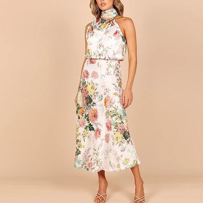 7. Çiçekli Saten Elbise