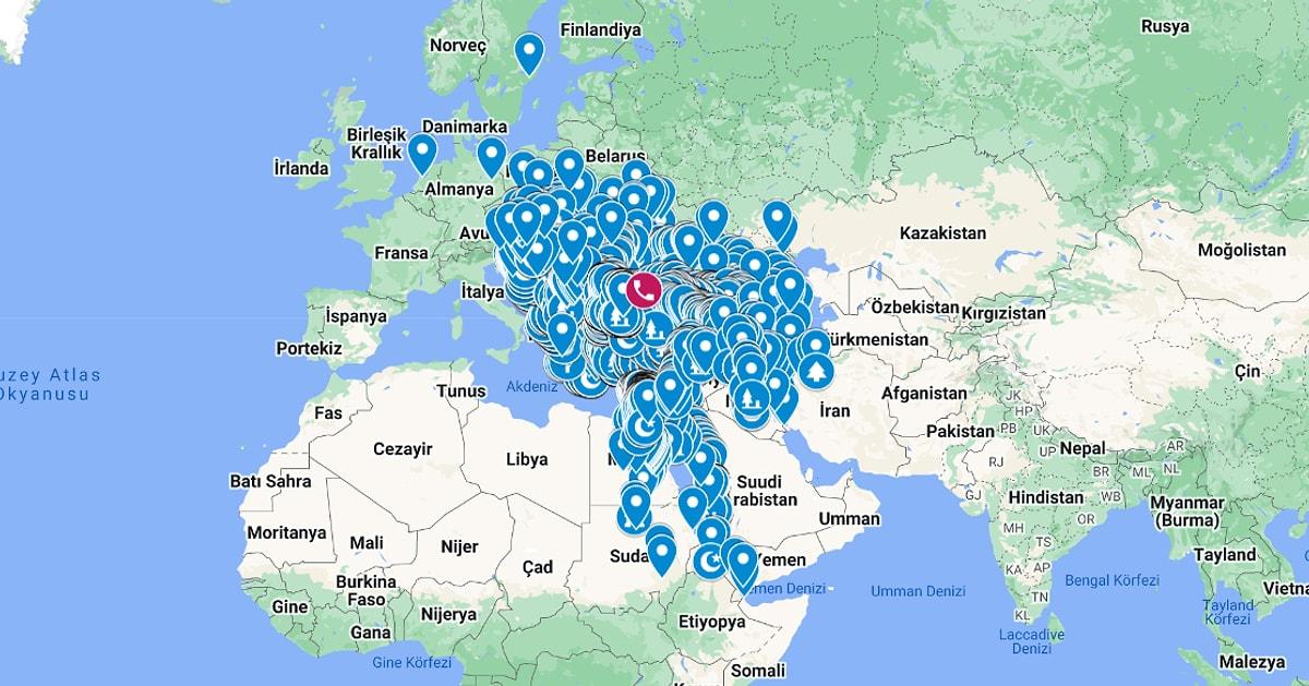 Şimdi ise bir kullanıcı, Google Haritalar üzerinden Seyahatname'deki bulunan tüm yerleri birebir olarak işaretledi.
