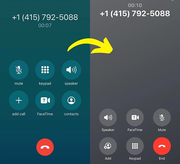 iOS 17 ile beraber kırmızı renkli tuş, alt tarafta bulunan konumunu diğer çağrı fonksiyonlarının yanına taşıyarak, en sağ bölüme yerleşecek.