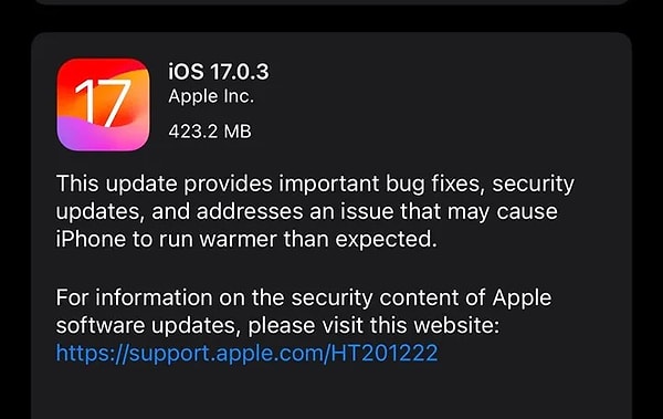 Teknoloji devi, iOS 17'ye uygun tüm iPhone cihazları için kullanıma açtığı yeni sürüm sayesinde iPhone 15 Pro ve Pro Max'deki ısınma sorununun çözüldüğünü ve bununla beraber bazı yazılım hatalarının da düzeltildiğini bildirdi.