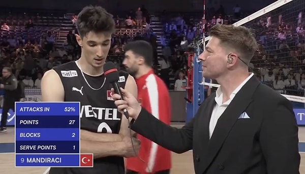 Mille voleybolcumuz Efe Mandıracı'nın İngilizce röportaj verirken "Gurur duymak" kelimesinin İngilizcesini unutması ise ortaya oldukça ilginç anlar çıkardı.